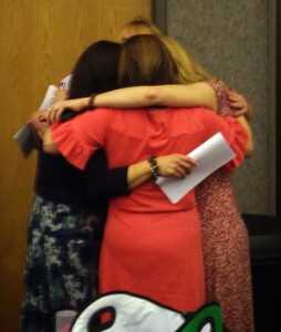 A huddle before showtime.