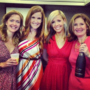 Suzanne, Danielle, Virginia, and Ellie celebrate with mimosas.