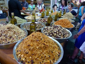 Going nuts in the Shuk, an outdoor Israeli marketplace.