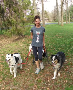 maxine with dogs on leashes